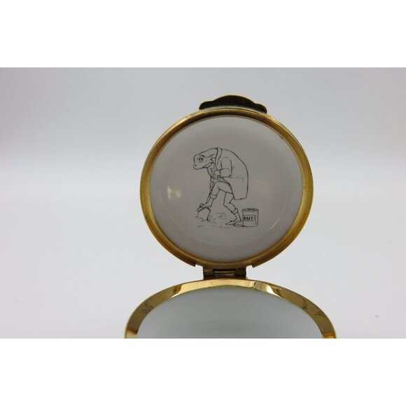 Beatrix Potter JEREMY FISHER Crummles Enamel Trinket Pill Box Vintage With Case - Picture 9 of 11
